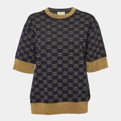 Pre Owned Gucci Navy Blue GG Lame Knit Top S