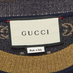 Pre Owned Gucci Navy Blue GG Lame Knit Top S