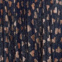 Pre Owned Gucci Navy Blue Heart Pattern Lamé Plisse Midi Skirt S