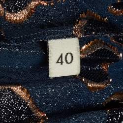 Pre Owned Gucci Navy Blue Heart Pattern Lamé Plisse Midi Skirt S