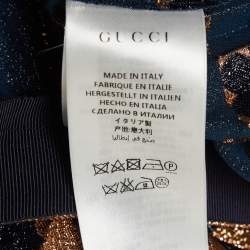 Pre Owned Gucci Navy Blue Heart Pattern Lamé Plisse Midi Skirt S