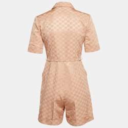 Pre Owned Gucci Pink GG Supreme Cotton Blend Belted Playsuit S