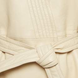 Pre Owned Gucci Beige Logo Studded Genuine Leather Belted Jacket M