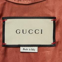 Pre Owned Gucci Beige Logo Studded Genuine Leather Belted Jacket M