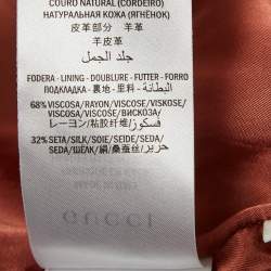 Pre Owned Gucci Beige Logo Studded Genuine Leather Belted Jacket M