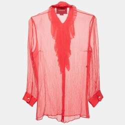 Pre Owned Gucci Pink Chiffon Ruffled Sheer Shirt M
