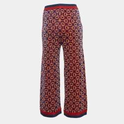 Pre Owned Gucci Blue/ Red Horsebit Pattern Lame Knit Crop Trousers M