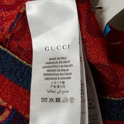 Pre Owned Gucci Blue/ Red Horsebit Pattern Lame Knit Crop Trousers M