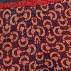 Pre Owned Gucci Blue/ Red Horsebit Pattern Lame Knit Crop Trousers M