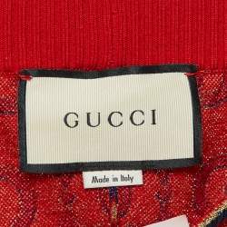 Pre Owned Gucci Blue/ Red Horsebit Pattern Lame Knit Crop Trousers M