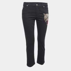 Pre Owned Gucci Black Angry Cat Applique Denim Skinny Jeans M Waist 28"