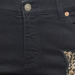 Pre Owned Gucci Black Angry Cat Applique Denim Skinny Jeans M Waist 28"
