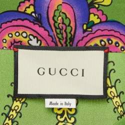 Gucci Green Printed Silk Tie-Neck Blouse M
