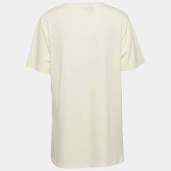 مملوكة مسبقًا Gucci Cream Mouth Print Cotton Knit Crew Neck T-Shirt S