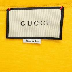 Pre Owned Gucci Yellow Logo Print Coco Capitan Cotton Distressed T-Shirt M