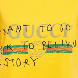 Pre Owned Gucci Yellow Logo Print Coco Capitan Cotton Distressed T-Shirt M