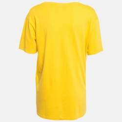 Pre Owned Gucci Yellow Logo Print Coco Capitan Cotton Distressed T-Shirt M