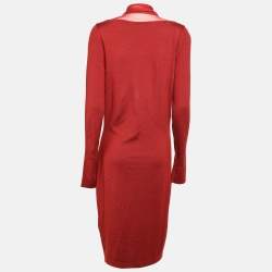 Gucci Burgundy Silk & Wool Knit Midi Dress L