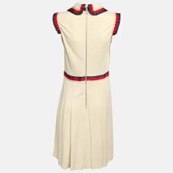 Gucci Cream Stretch Jersey Web Trim Detail Shift Dress S