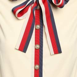 Gucci Cream Stretch Jersey Web Trim Detail Shift Dress S