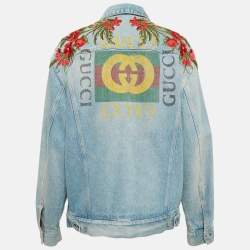 Pre Owned Gucci Blue Denim Embroidered Denim Jacket M