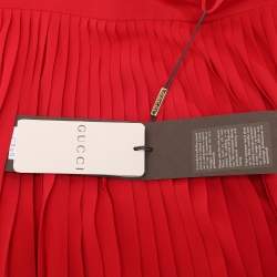 Pre Owned Gucci Red Pleated Silk Midi Skirt M