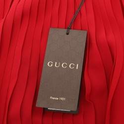 Pre Owned Gucci Red Pleated Silk Midi Skirt M