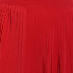 Pre Owned Gucci Red Pleated Silk Midi Skirt M