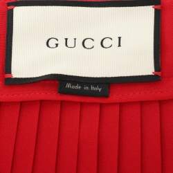 Pre Owned Gucci Red Pleated Silk Midi Skirt M