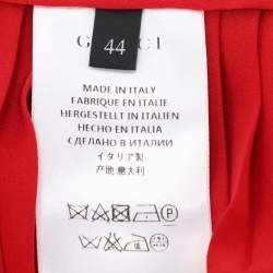 Pre Owned Gucci Red Pleated Silk Midi Skirt M