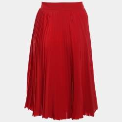 Pre Owned Gucci Red Pleated Silk Midi Skirt M