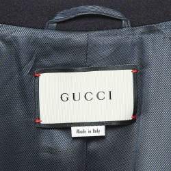 Pre Owned Gucci Black Wool GG Metal Detail Mid-Length Coat M