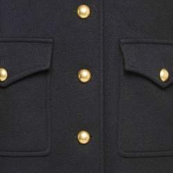 Pre Owned Gucci Black Wool GG Metal Detail Mid-Length Coat M