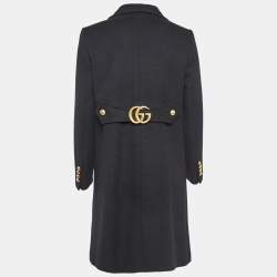 Pre Owned Gucci Black Wool GG Metal Detail Mid-Length Coat M