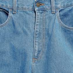 Gucci Navy Blue Denim Side Tape Detail Wide-Leg Jeans S