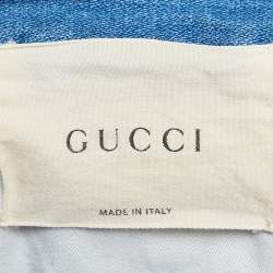Gucci Navy Blue Denim Side Tape Detail Wide-Leg Jeans S