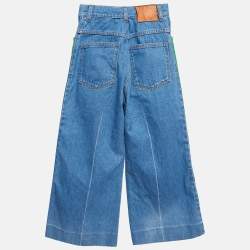 Gucci Navy Blue Denim Side Tape Detail Wide-Leg Jeans S