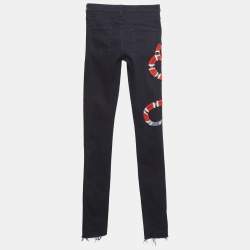 Gucci Black Snake Applique Denim Skinny Fit Jeans S Waist 26"