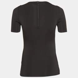 Pre Owned Gucci Black Mesh Insert Rib Knit Short Sleeve Top S