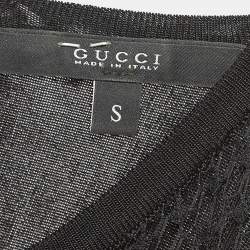 Pre Owned Gucci Black Mesh Insert Rib Knit Short Sleeve Top S