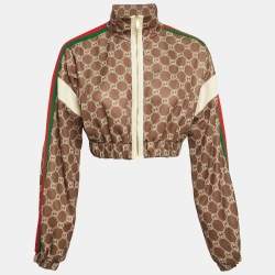 Pre Owned Gucci Olive Green GG Interlocking Print Jersey Cropped Jacket S