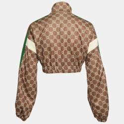 Pre Owned Gucci Olive Green GG Interlocking Print Jersey Cropped Jacket S