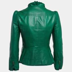 Pre Owned Gucci Green Leather Pleated Crop Leather Jacket M