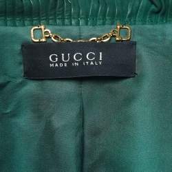 Pre Owned Gucci Green Leather Pleated Crop Leather Jacket M