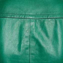 Pre Owned Gucci Green Leather Pleated Crop Leather Jacket M