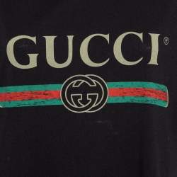 Pre Owned Gucci Black Logo Print Jersey Distressed T-Shirt M