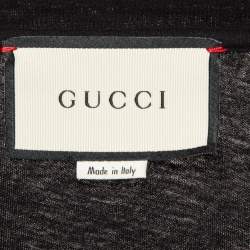 Pre Owned Gucci Black Logo Print Jersey Distressed T-Shirt M
