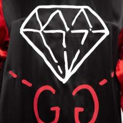 Pre Owned Gucci Black/Red Ghost Diamond Print Silk Lurex Knit Trim Detail Top L