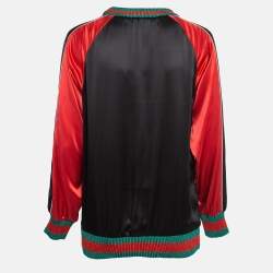 Pre Owned Gucci Black/Red Ghost Diamond Print Silk Lurex Knit Trim Detail Top L