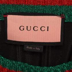 Pre Owned Gucci Black/Red Ghost Diamond Print Silk Lurex Knit Trim Detail Top L